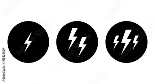 Set of three black circles with white lightning bolt icons indicating increasing intensity