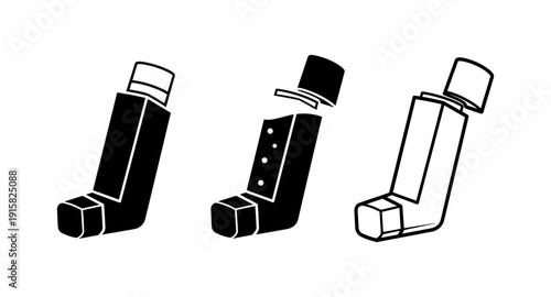 Set of three inhaler icons, representing asthma medication and respiratory health treatment