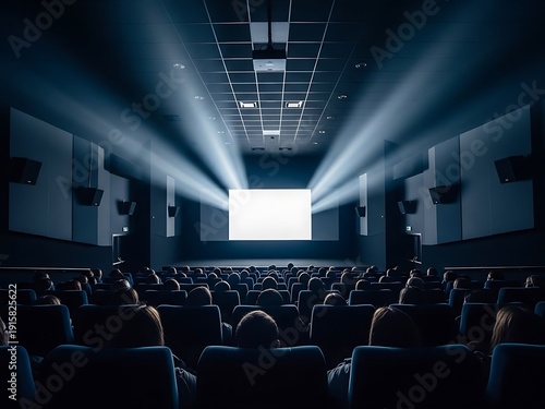 Modern Cinema Interior with Audience and Blank Screen. Generative Ai