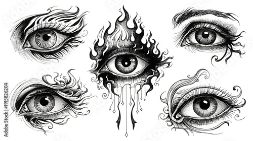 detailed illustrations of human eyes with creative designs