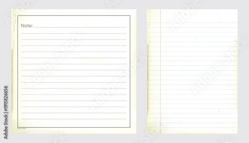 Set of old lined notepaper with stains effect isolated