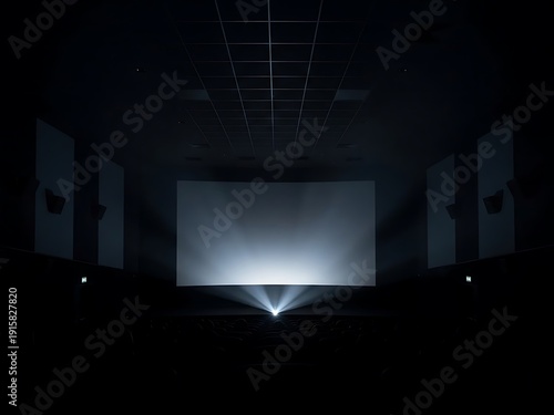 Modern Curved Cinema Screen with Vertical Neon Lighting. Generative Ai