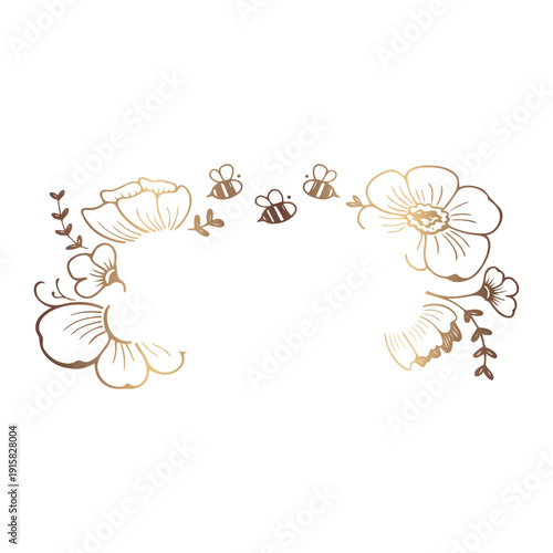 Gold flower and bee frame logo