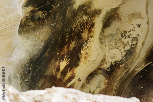 Quadro su tela Prehistoric cave painting at Leang-leang, Sulawesi, Indonesia, ancient rock art