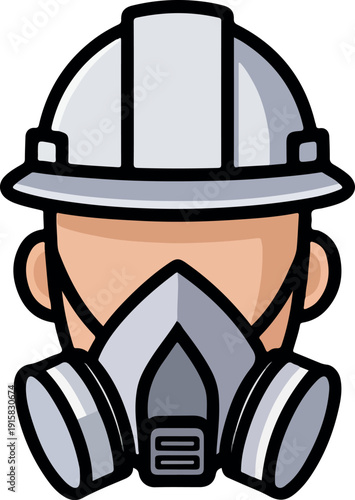 Industrial Worker Wearing Hard Hat and Respirator Mask