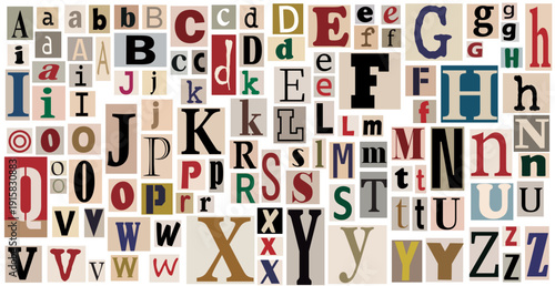 Colorful Alphabet Collage of Letters in Mixed Typography Styles for Design and Education