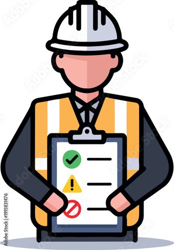 Safety Inspector Holding Clipboard with Checklist Icons