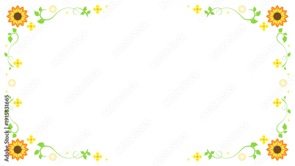 Obraz premium 黄色い花と植物の春らしい装飾フレーム