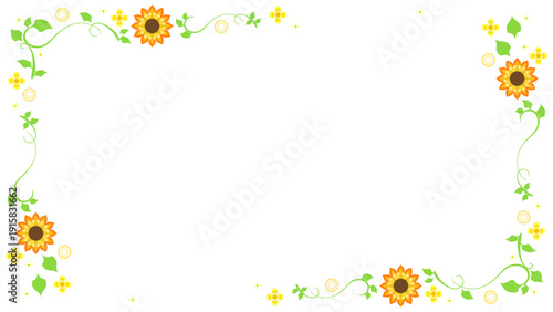 黄色い花と植物の春らしい装飾フレーム