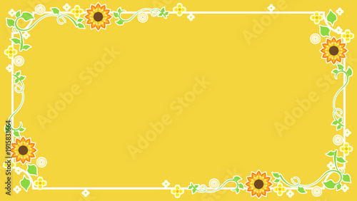 黄色い花と植物の春らしい装飾フレーム