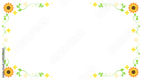 黄色い花と植物の春らしい装飾フレーム