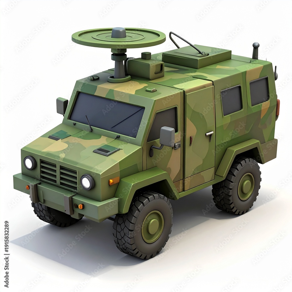 Obraz premium Military tactical vehicle in green camouflage for defense operations