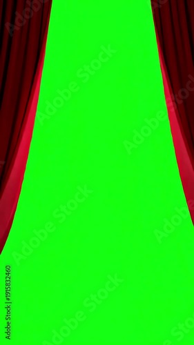 Green Screen red velvet theater curtains in motion opening and closing with chroma key scene 2 distortion, overlay, glitch, static noise, scan lines on black background, 4k animated video loop