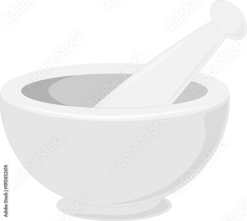 Принти на полотні White ceramic mortar and pestle for grinding herbs and spices in kitchen or phar