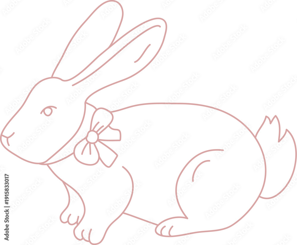 Obraz premium Rabbit With Bow Line Art
