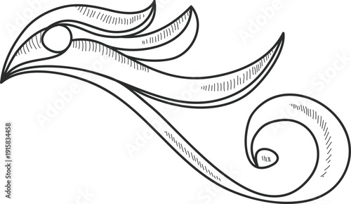 Phoenix Head Tribal Swirl Ornament Line Art