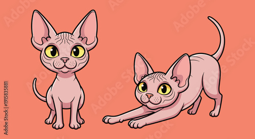 Two Sphynx Cats Cartoon Illustration.