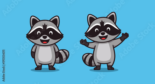 Cartoon Raccoon Characters Standing and Gesturing.