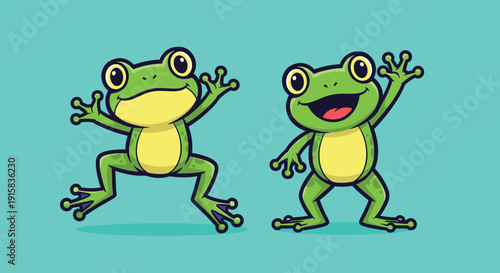 Cartoon Frogs Dancing and Playing Together.