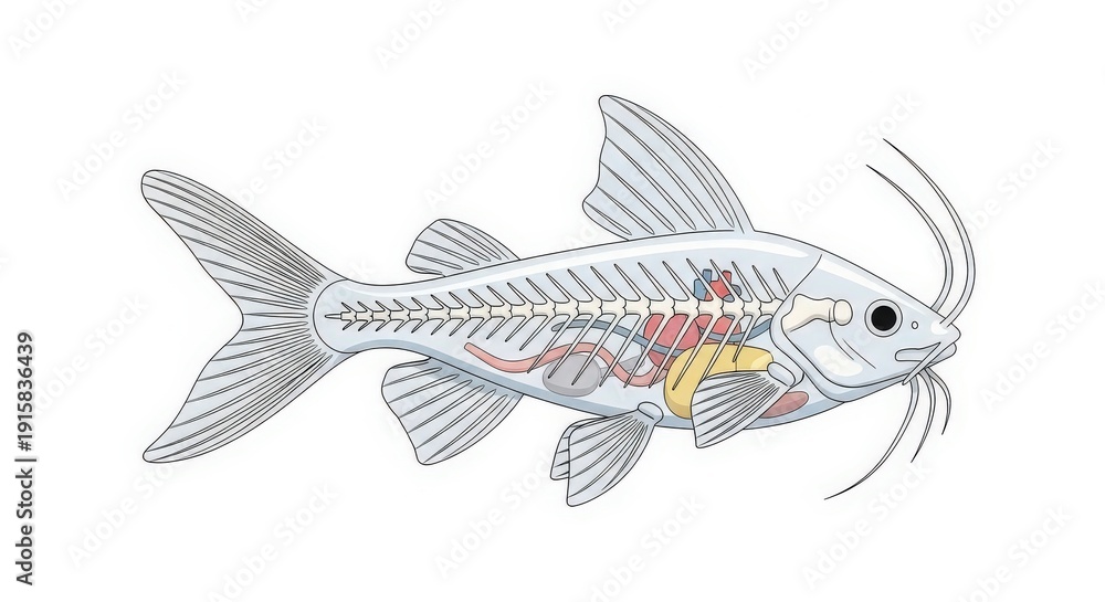 Fototapeta premium Detailed Illustration of Catfish Anatomy.