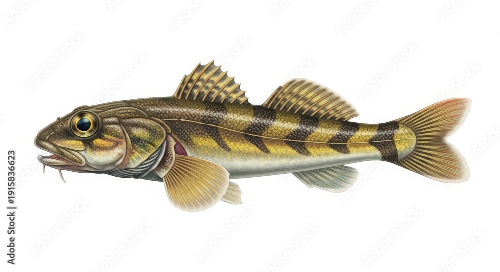 Fototapeta premium Detailed Illustration of Burbot Fish.