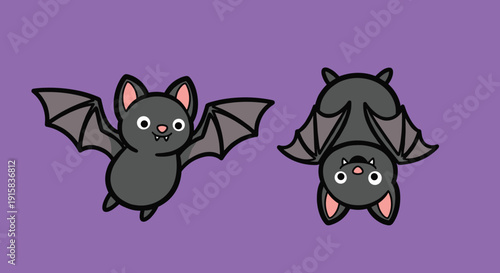 Cute Cartoon Bats Flying in Air.