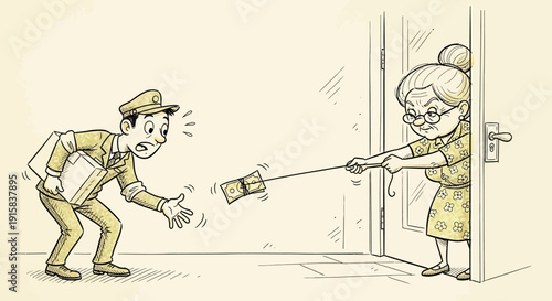 Delivery Man Handing Package to Woman.