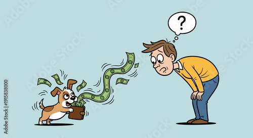 Man Looking at Dog with Money.