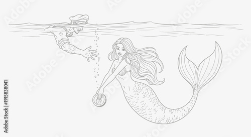 Mermaid Swimming Underwater with Long Hair.