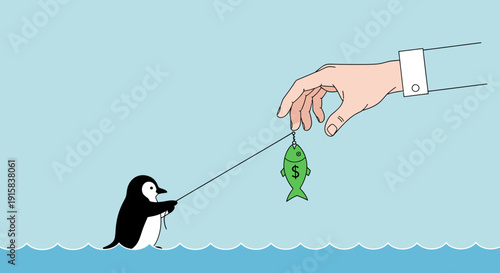 Penguin Trying to Steal Fish from Hand.