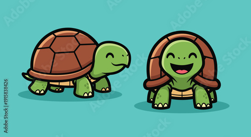 Cartoon Turtles with Happy and Sad Faces.