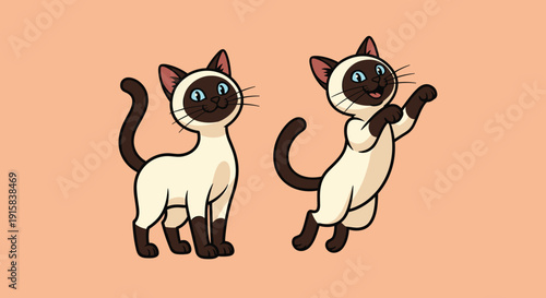 Siamese Cat Illustration Standing on Hind Legs.