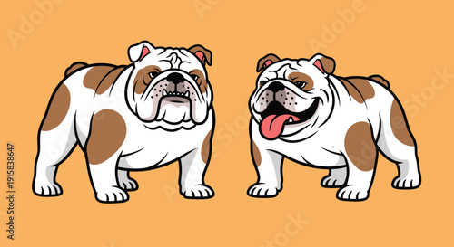 Two Cartoon English Bulldogs Standing Together.