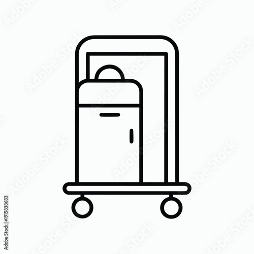Line Art Icon of a Luggage Cart or Trolley with a Suitcase on a White Background 