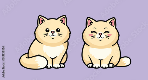 Two Cartoon Cats Sitting Together.