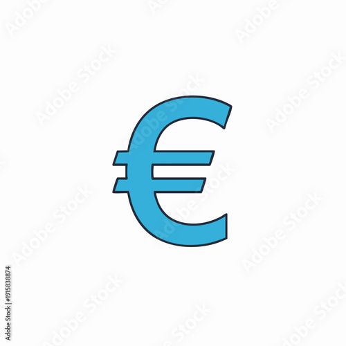 Stylized Blue Euro Symbol with Dark Outline, Representing European Currency