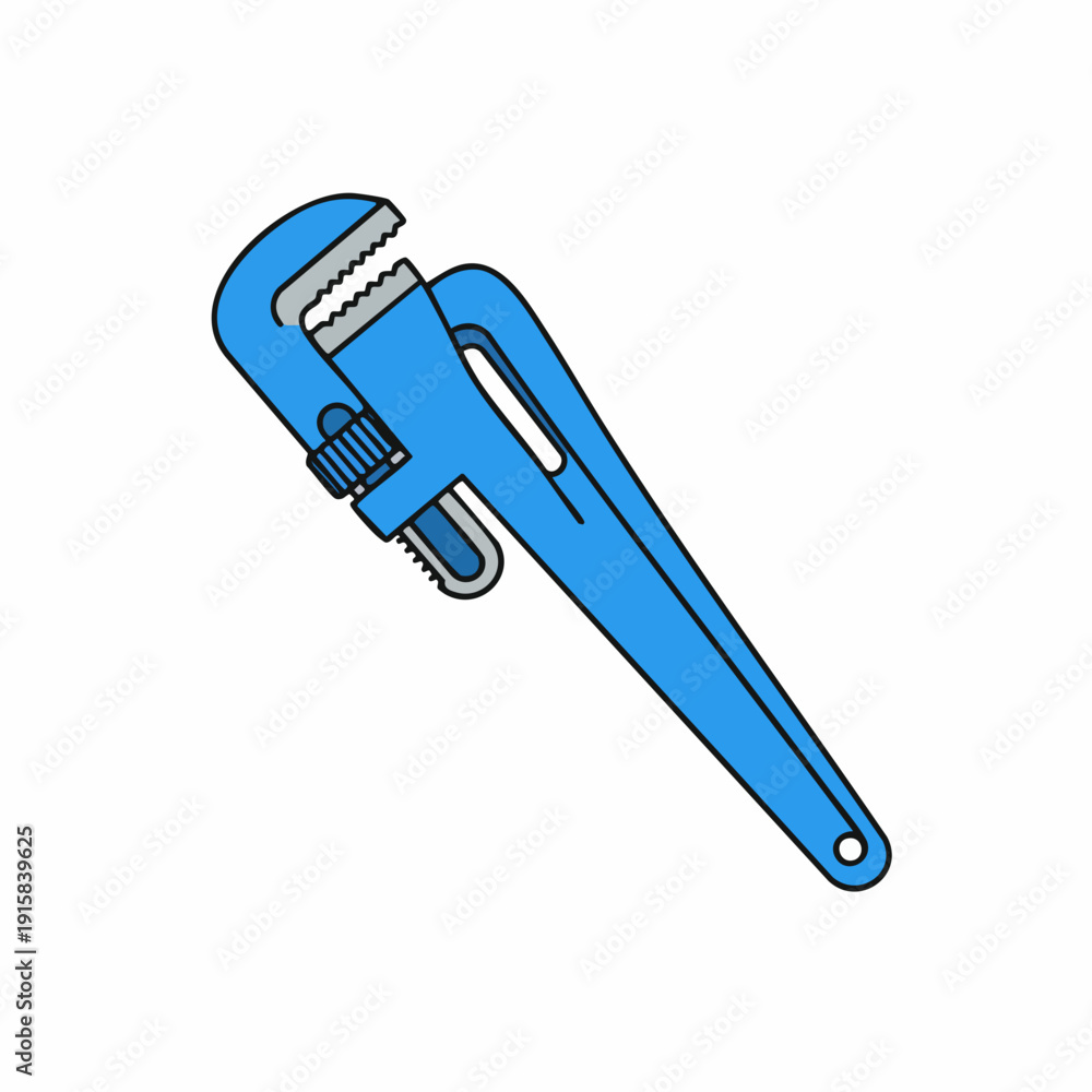 Obraz premium Cartoon-style blue pipe wrench with serrated jaws and adjustable mechanism