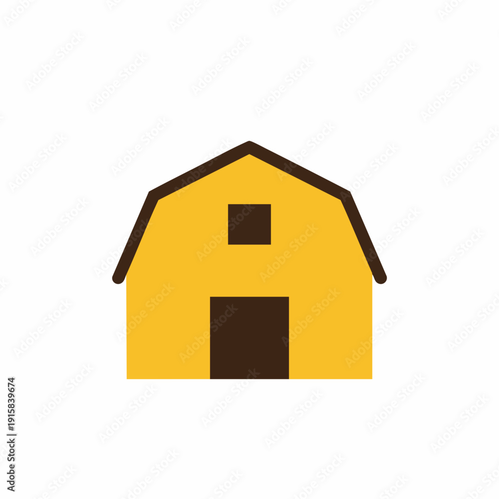 Fototapeta premium Stylized Yellow Barn with Brown Trim and Square Openings, Front View