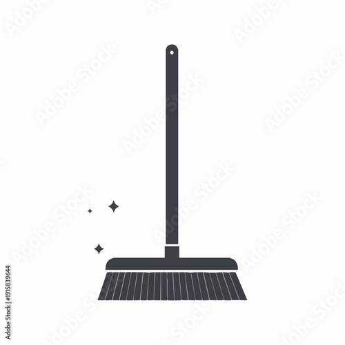 Stylized Dark Gray Broom with Bristles and Sparkling Cleanliness Effect