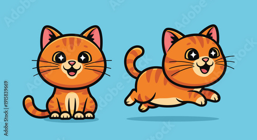 Two Cartoon Orange Cats Sitting and Running.