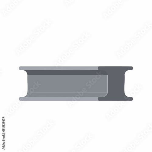 Gray Steel I-Beam Profile with Flat Design and Rounded Edges