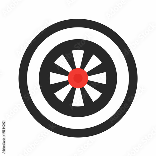 Stylized Target with Concentric Rings and Radial White Segments, Red Center