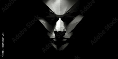 Dark Abstract Human Face Emerging from Shadow Representing Fear and Paranoia