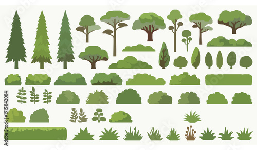 Landscape builder cartoon trees bushes and plants vector scene elements