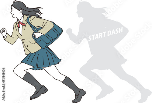 全力で走る女子高校生のイラスト素材