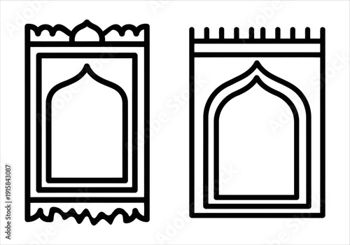 Minimalist Islamic prayer rug symbols for spiritual meditation apps and mosque event flyers