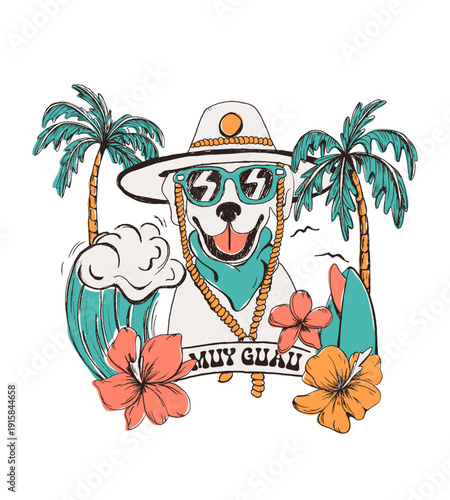 Beach Dog fashion illustration tshirt