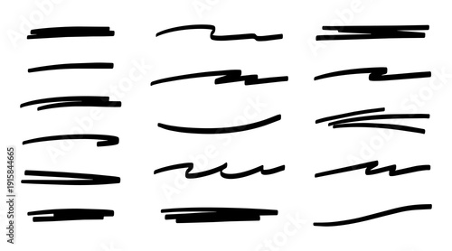 Doodle underline and cross markers collection. Hand drawn scribble lines for text emphasis and highlights. Vector design elements for planners, school worksheets and notebooks isolated on white.