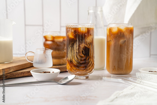 Iced coffee with creamer swirl