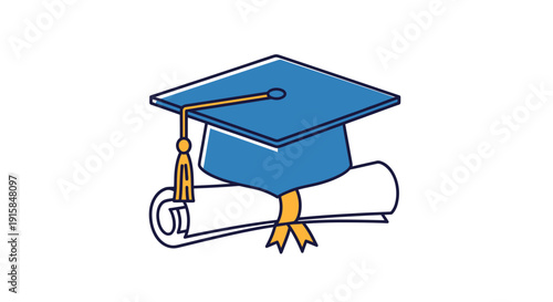 Graduation Cap and Diploma Illustration.